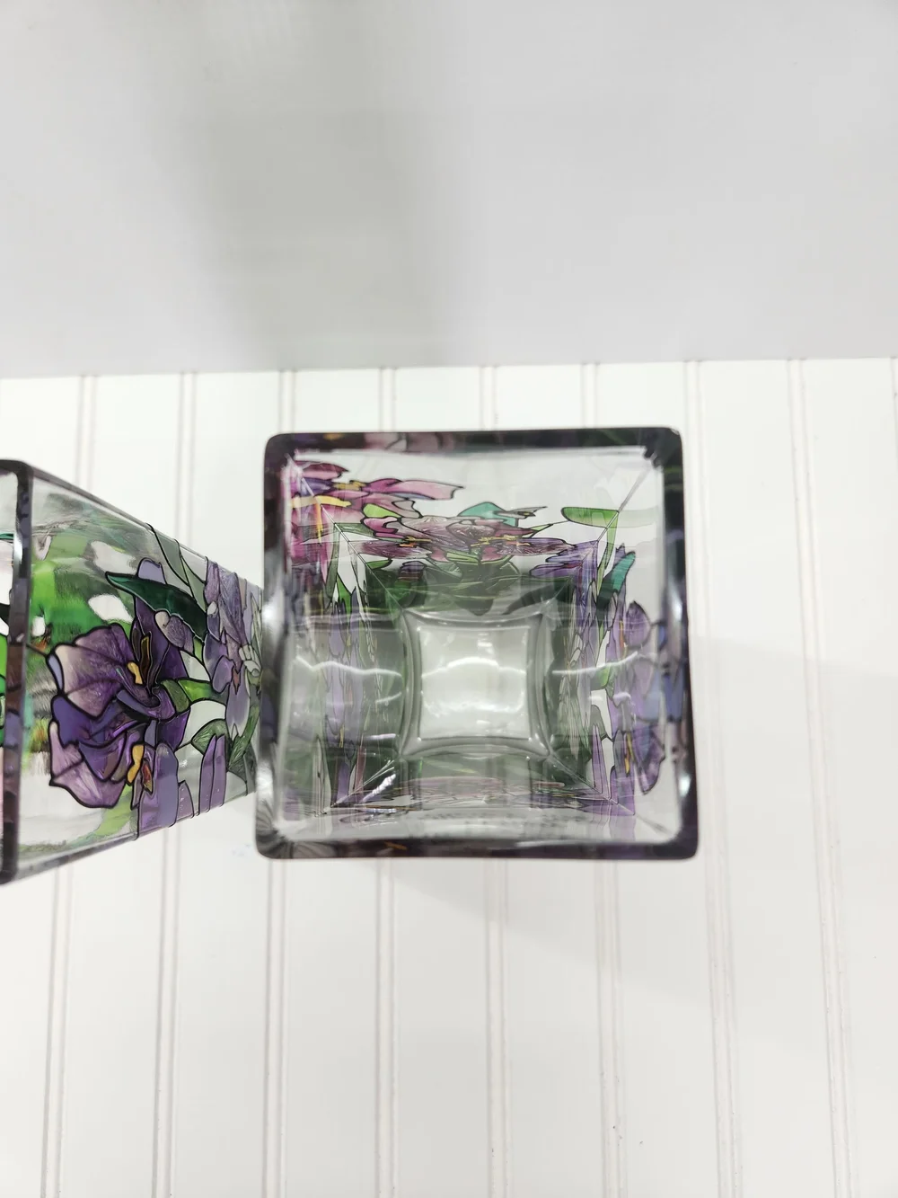 Vintage Joan Baker Designs Set of 2 Hand-Painted Stained Glass Vases